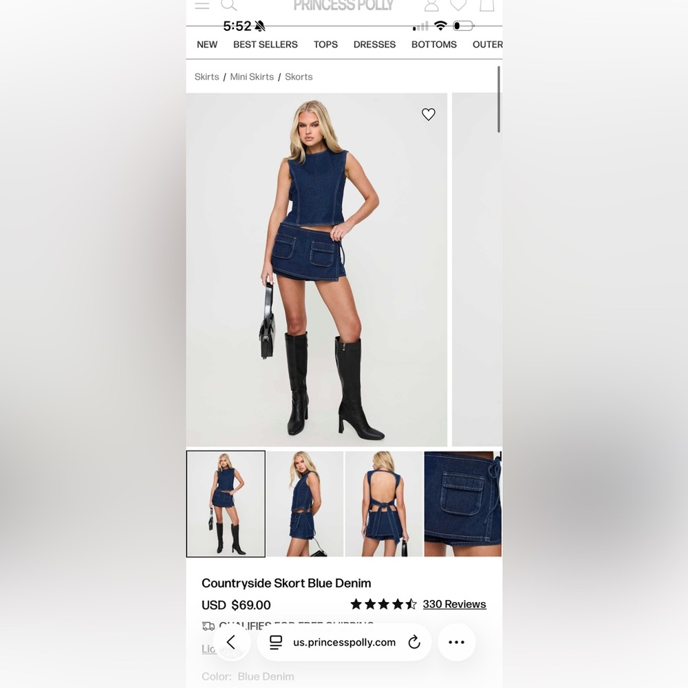 Princess Polly Countryside skort blue denim